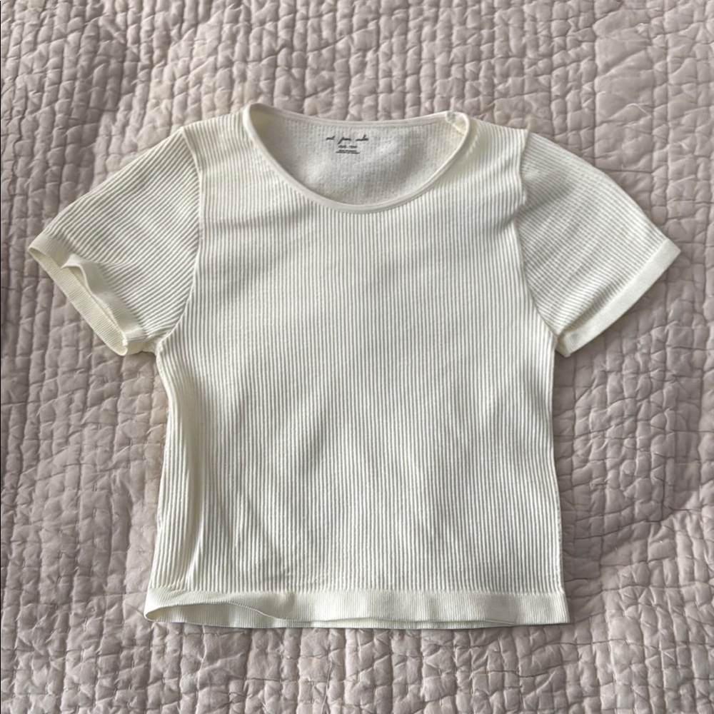 Cream Ribbed Short Sleeve Top